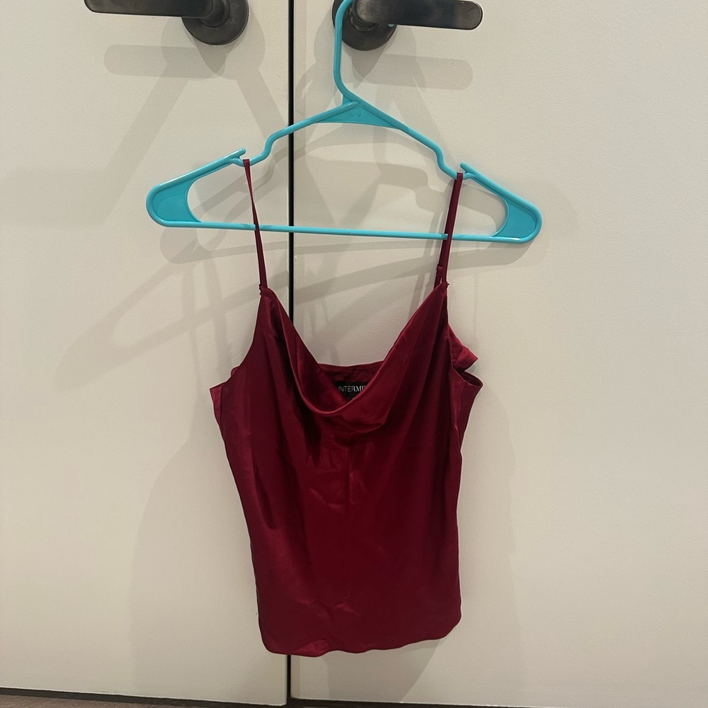 Elegant Red Satin Cowl Neck Top
